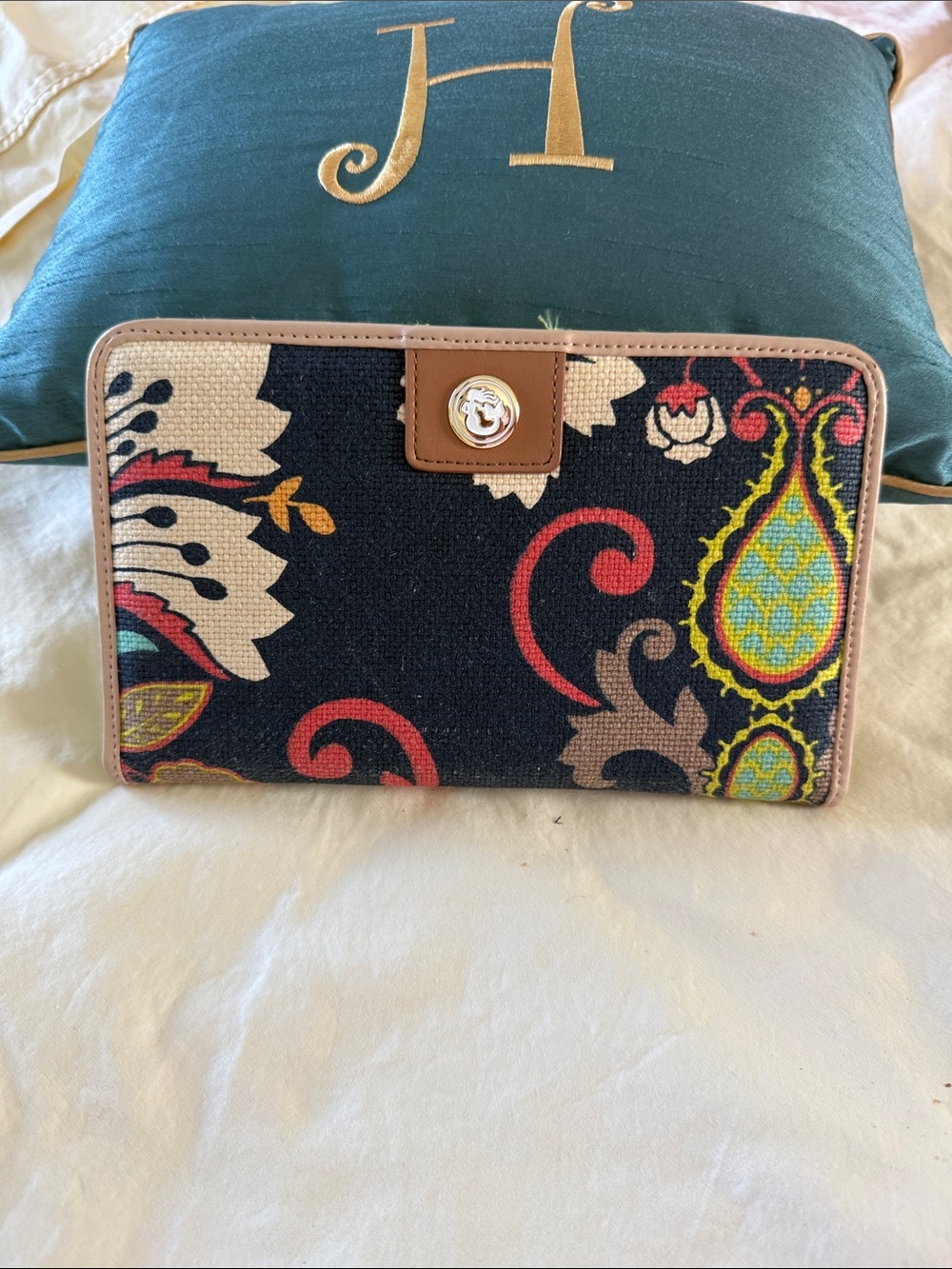 Spartina canvas Paisley Zip Wallet with Tan Trim